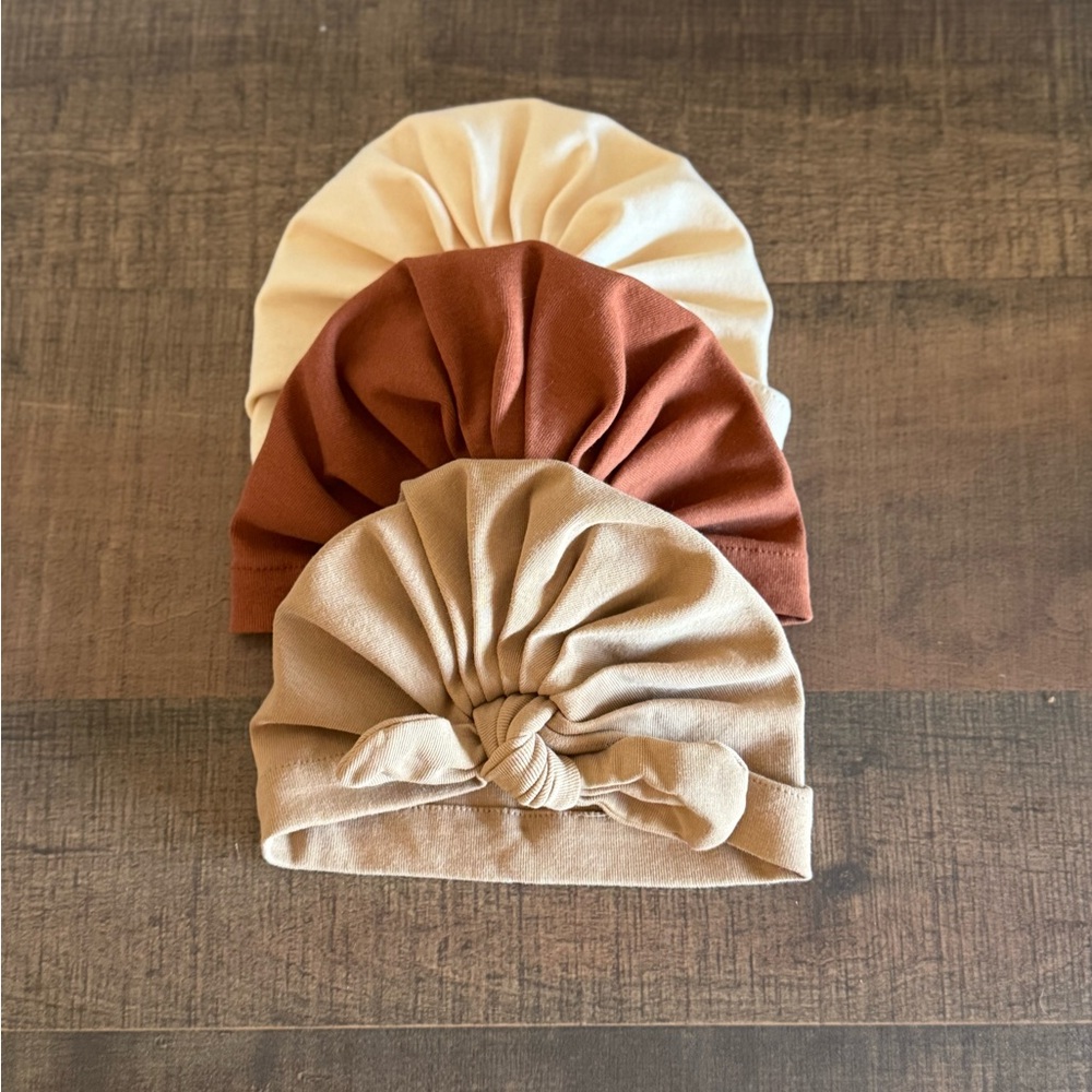 Kids Neutral Knot Turban Hat Set - Cream, Rust, Tan